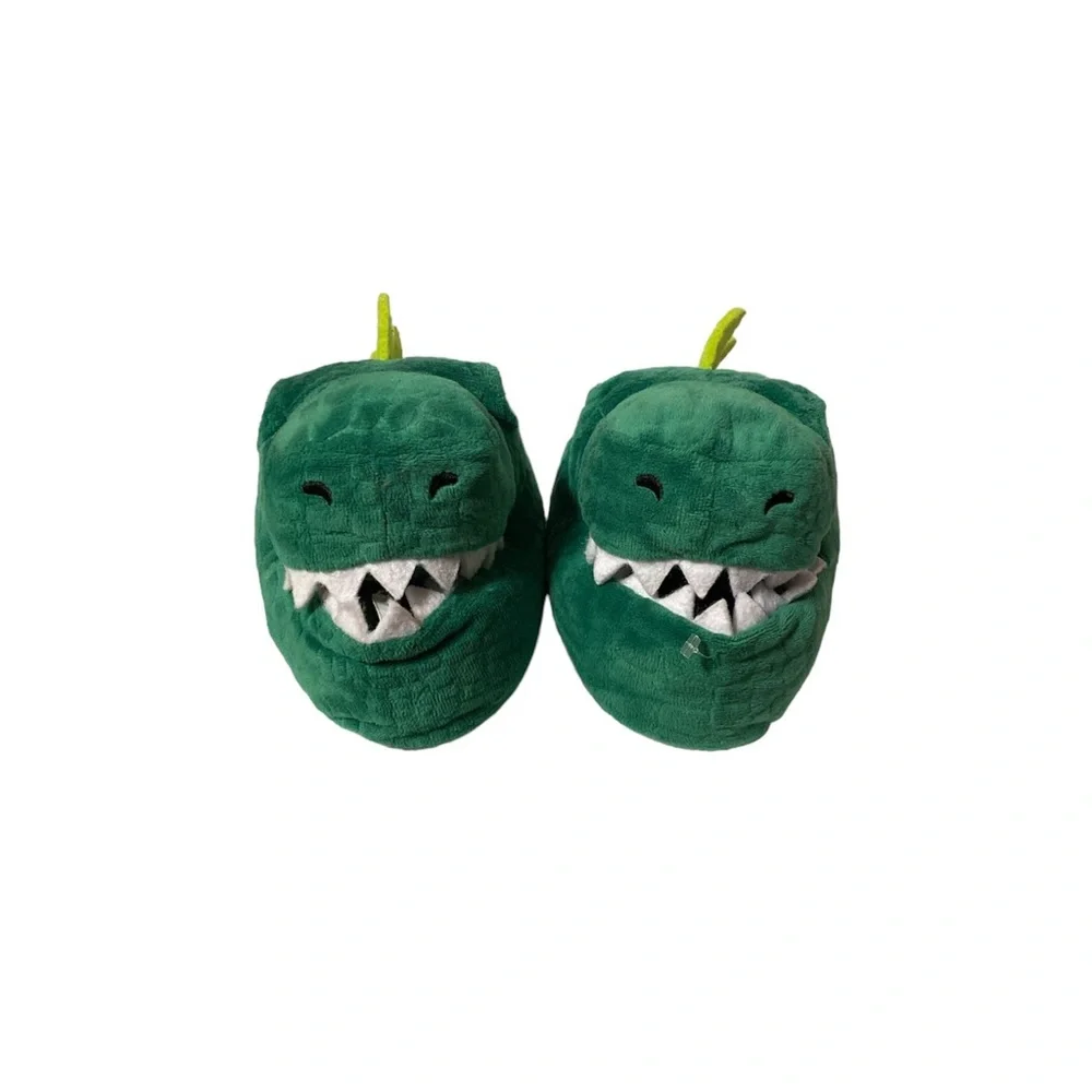 Dinosaur Slippers Green Plush Old Navy Toddler S 7-8 House Shoes Embroidered Eye